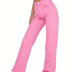 Pink High Waist Straight Jeans Loose Fit High Rise Non Stretch Denim Pants