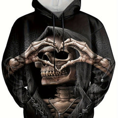Skull & Heart Pattern Print Hoodie for Men