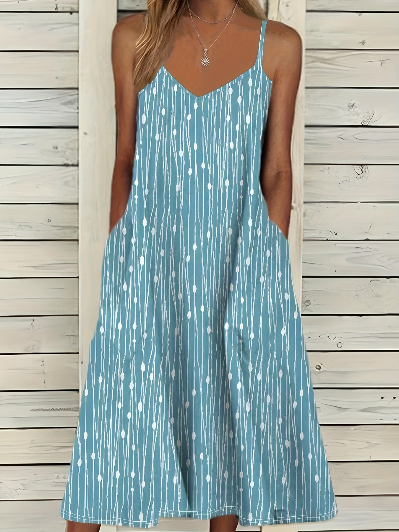 Plus Size Dot & Stripe Print V Neck Dress & Cardigan Two Piece Set