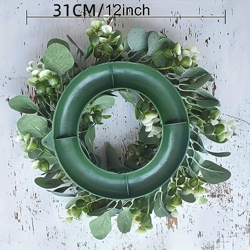 2pcs Artif. Eucalyptus Wreath Fabric Leaf Wreath Green Circular For Wall Decor