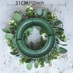 2pcs Artif. Eucalyptus Wreath Fabric Leaf Wreath Green Circular For Wall Decor