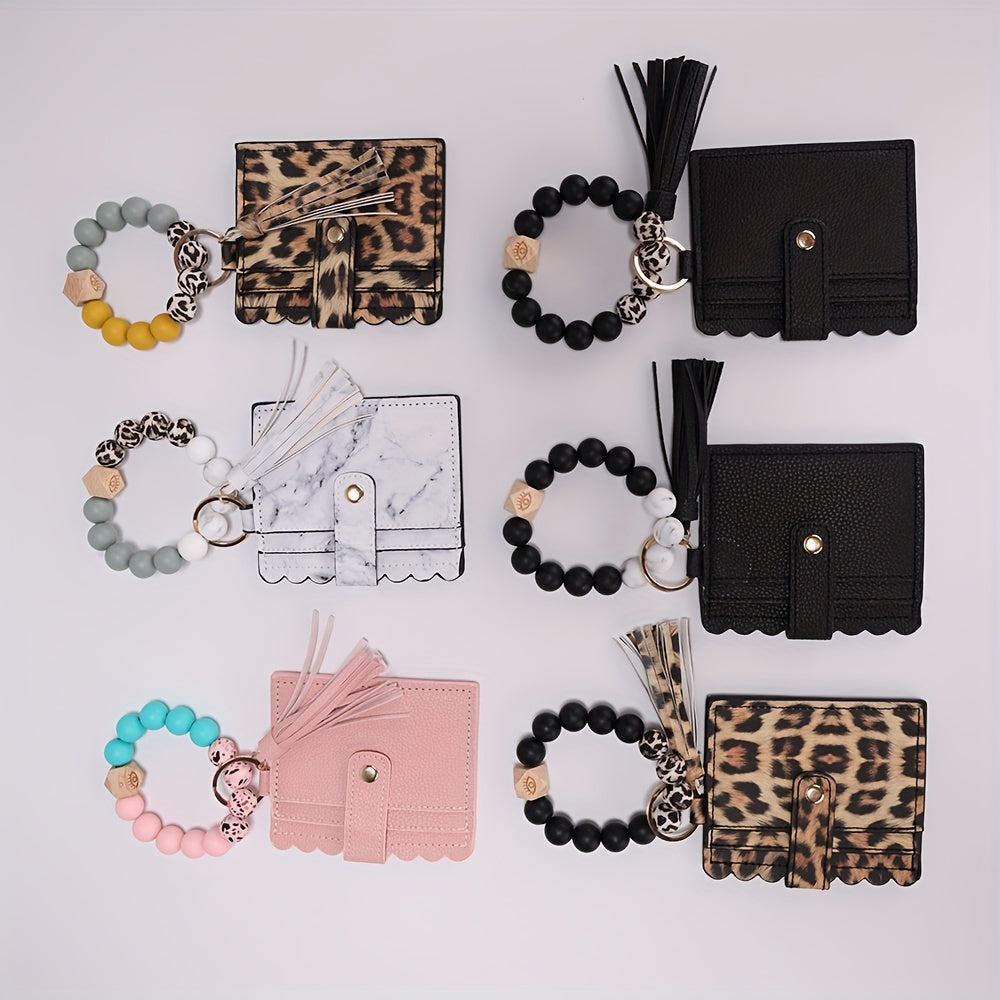 Chic Card Case with Bead Strap & Tassel Women's Coin Purse