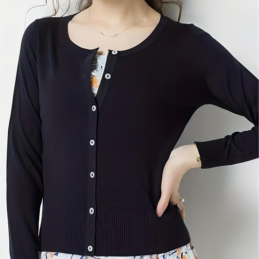 Button Front Solid Cardigan For Women