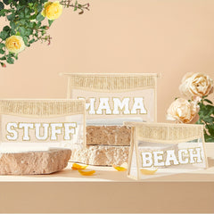 Clear Boho Patch Makeup Bag with Waterproof Zipper