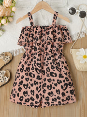 Girls Summer Leopard Print Sleeveless Jumpsuit Ruffle Outfit