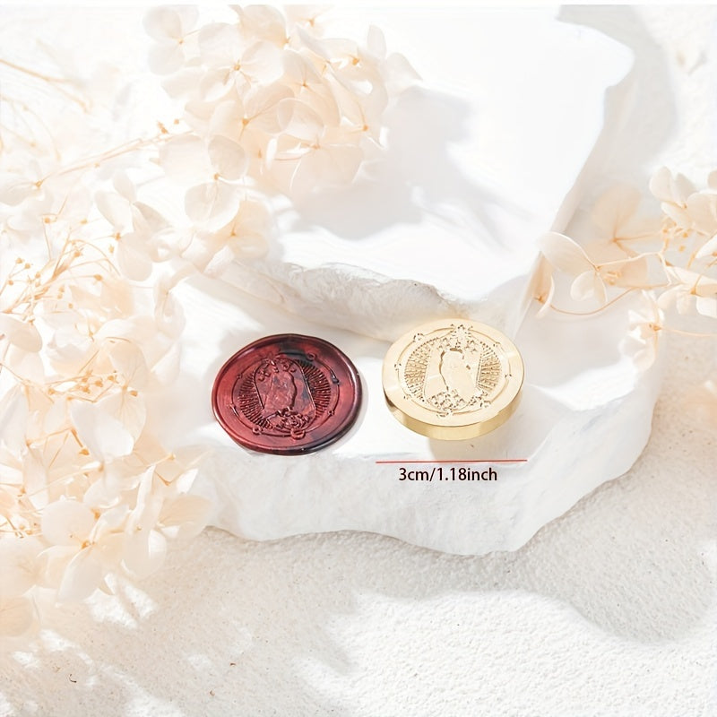 Brass Seal with Magical Bird Pattern - Ideal for Gift Wrapping and Invitations