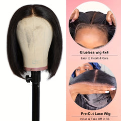 Brazilian Virgin Human Hair Bob Cut Straight Wig 4x4 Lace Closure Wig