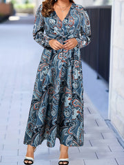 Boho Dress Women's Plus Paisley Print Long Sleeve Maxi Dress