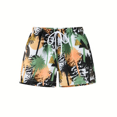 Boys Trees Print Shorts for Vacation Beach Kids Summer Clothes