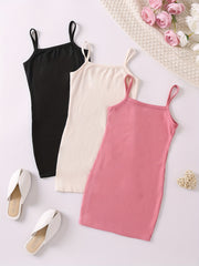 Girls Ribbed Cami Dress Slim Fit Stretchy Casual Dresses for Summer