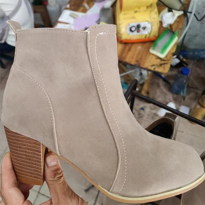 Women's Chunky Heeled Ankle Boot Suede Autumn Winter Boots