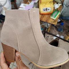 Women's Chunky Heeled Ankle Boot Suede Autumn Winter Boots