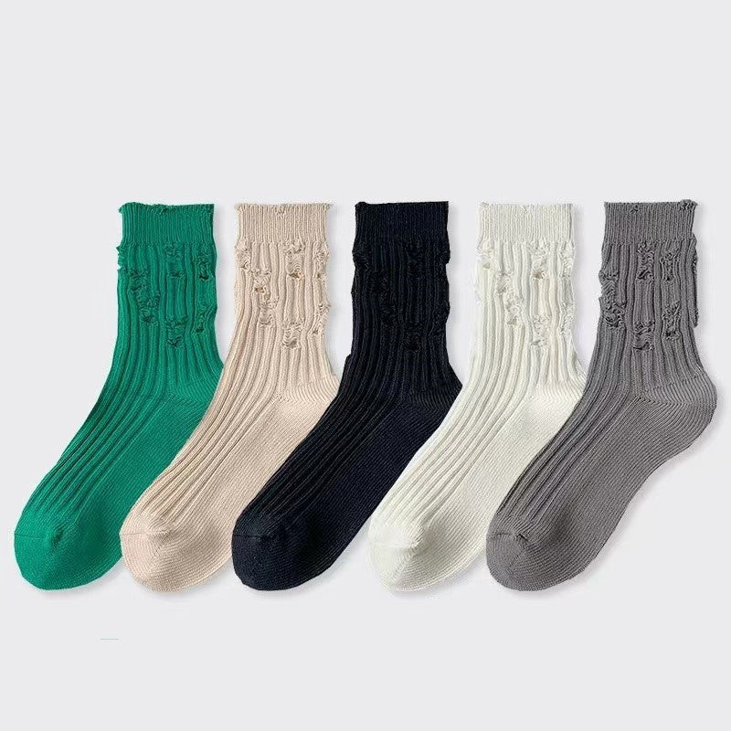 5 Pairs Ripped Street Socks Hollow Out Breathable Women's Stockings
