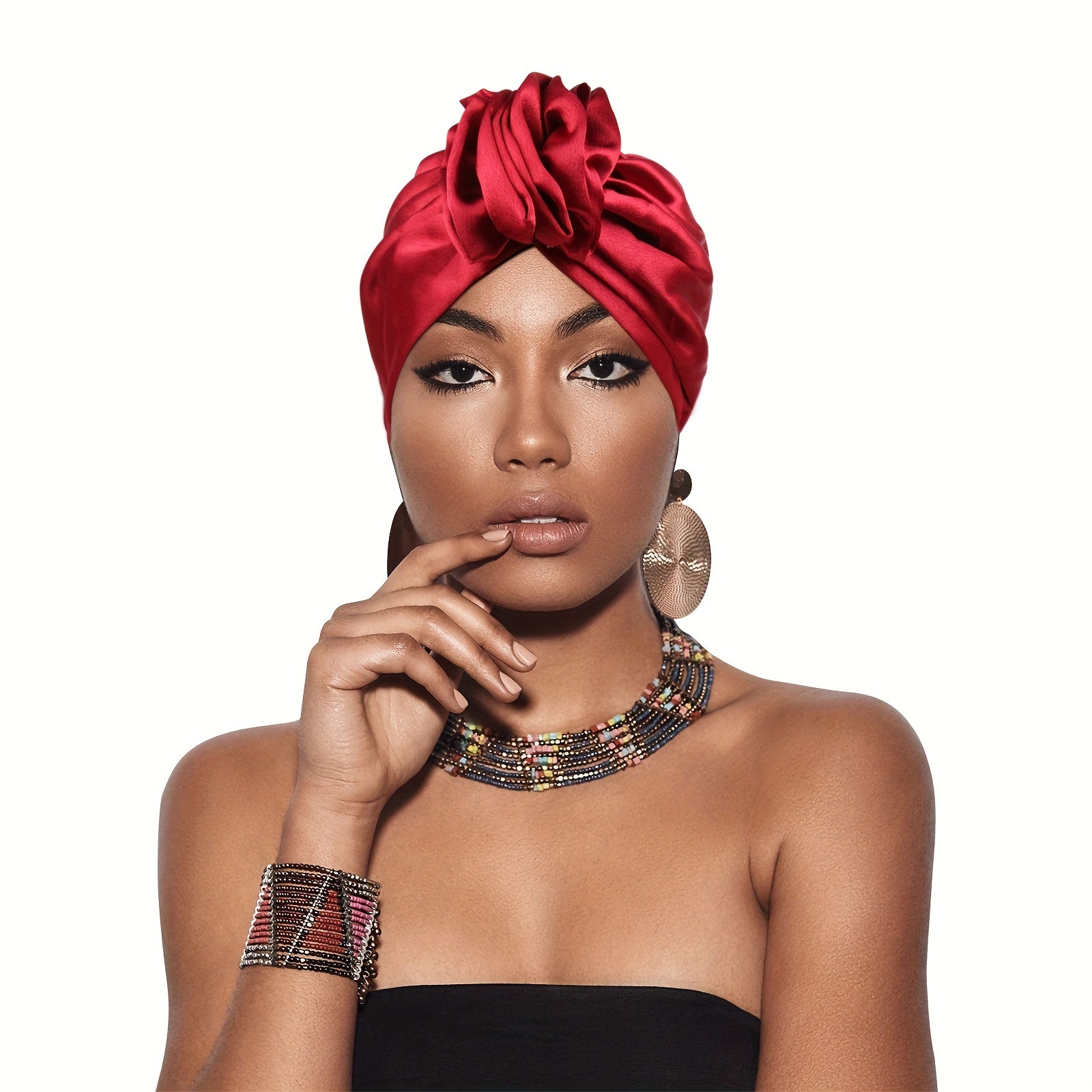 Satin Flower Elastic Turban Cap Soft Head Wrap Women Ramadan Beanie
