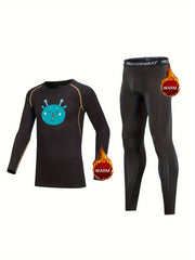 2pcs Kids Compression Fleece Sets - Crew Neck Pullover & Pants