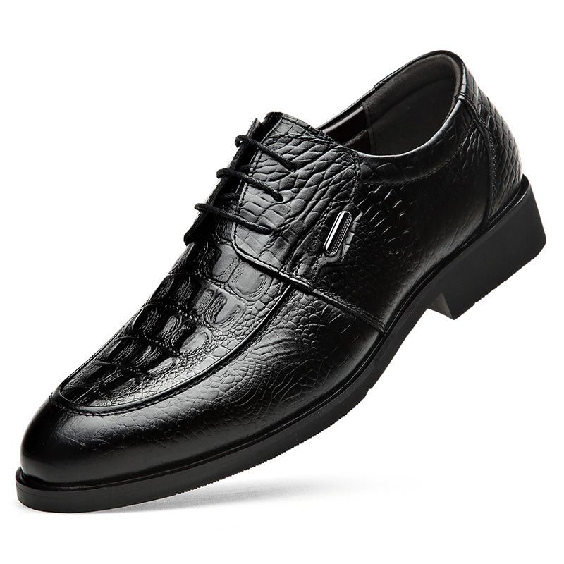 Crocodile Embossed Pointed Derby Shoes for Wedding Business