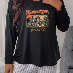 Halloween Loungewear Top Graphic Print Long Sleeve