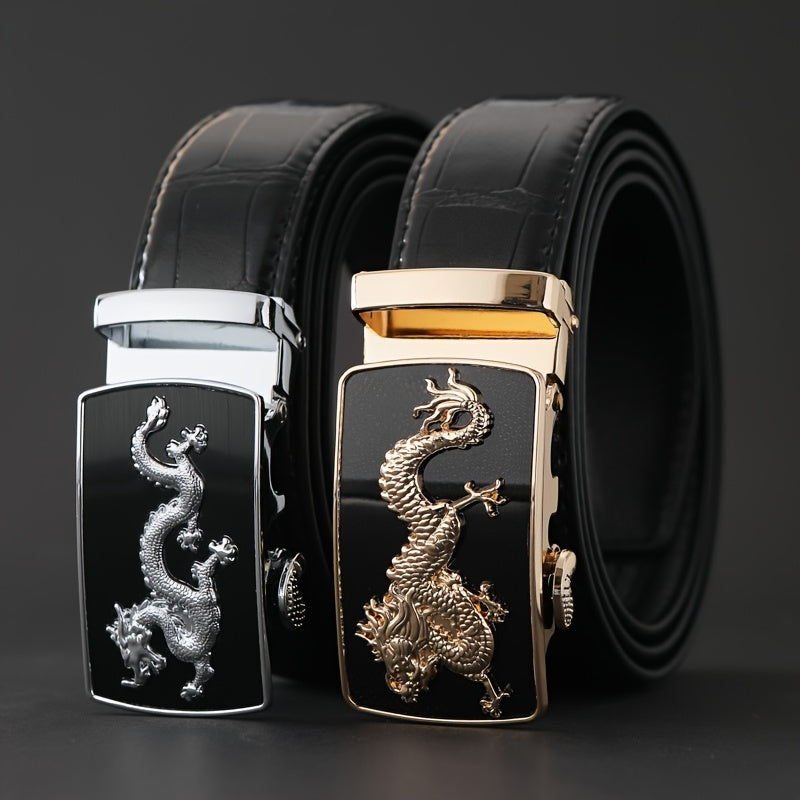 Men's Business PU Leather Belt Dragon Decor