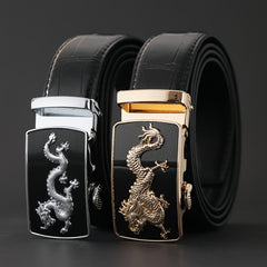 Men's Business PU Leather Belt Dragon Decor