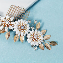 Flower & Rhinestone Hair Comb Baroque Style Bridal Wedding Headwear