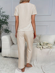 Polka Dot Lounge Set Short Sleeve Top & Elastic Waistband Pan