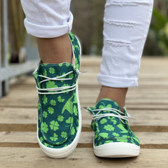 Leaf Print Canvas Shoes Low Top Lace Up Casual St Patrick's Shoes