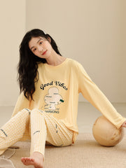 Letter Print Pajama Set Long Sleeve Top & Lounge Pants