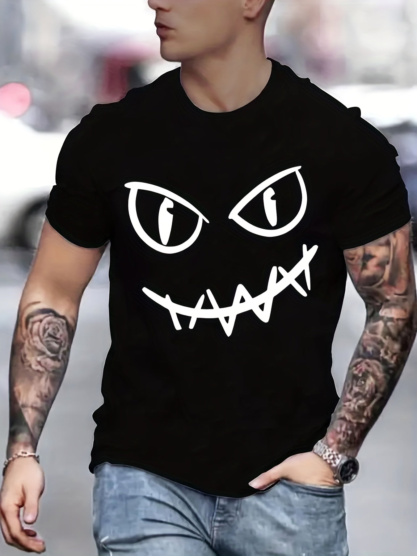 Men's Graffiti Face Print T shirt Active Breathable Tee