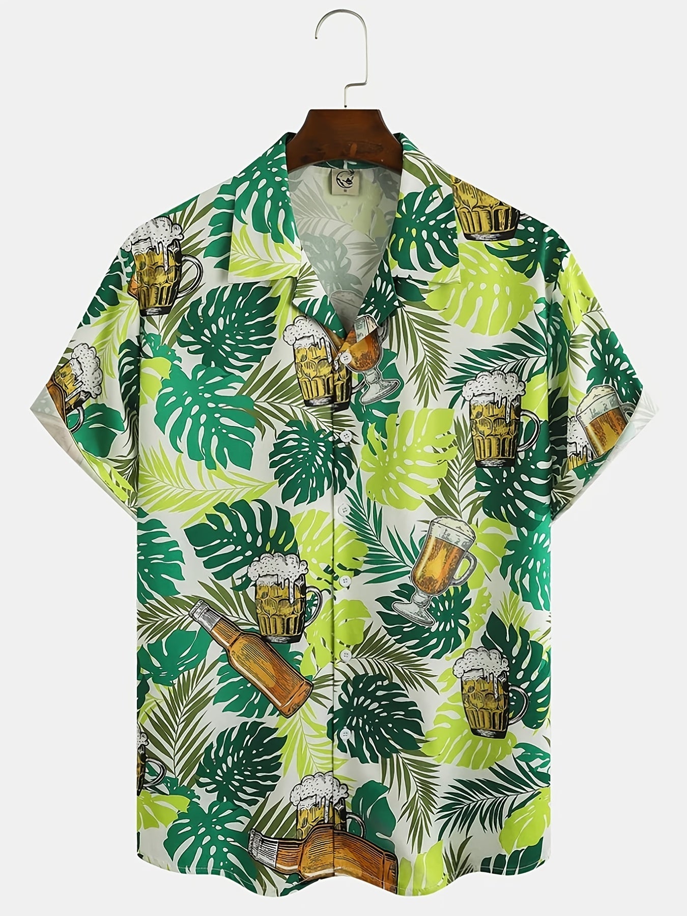 Men's Casual Beer Print Button Short Sleeves Shirt for Summer