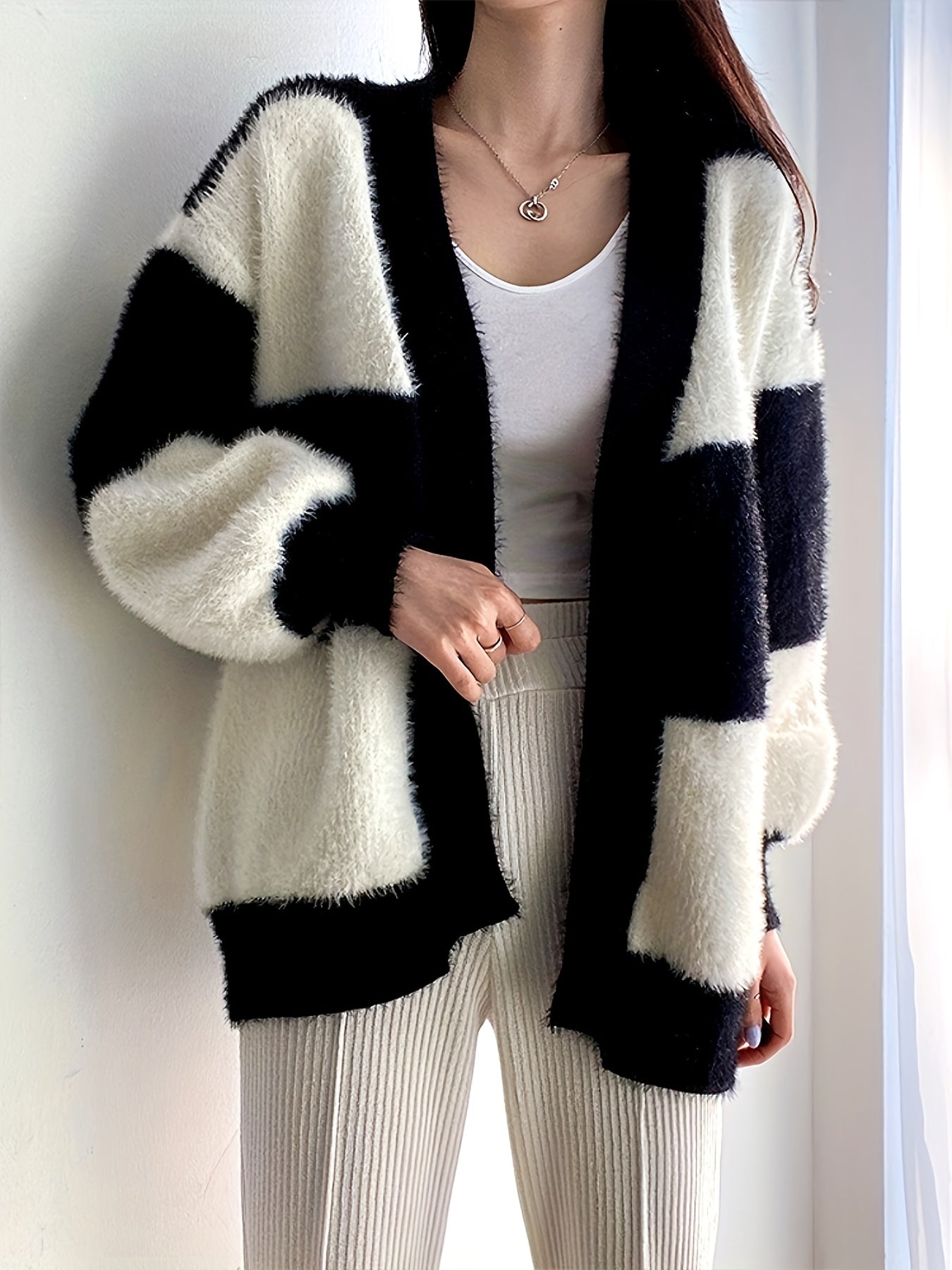 Loose Block Cardigan Long Sleeve for Fall & Winter