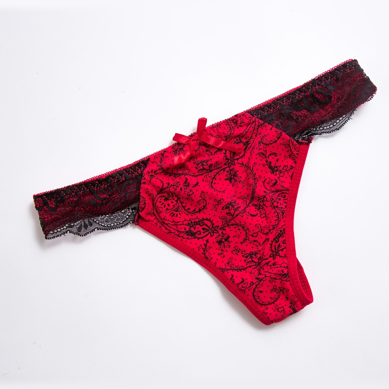 Sexy Lace Trim Printed Low Waist Thongs G-string Panties for Women