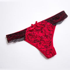 Sexy Lace Trim Printed Low Waist Thongs G-string Panties for Women