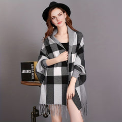 Classic Plaid Tassel Shawl Warm Scarf Large Cape Women Coldproof Scarf Cloak