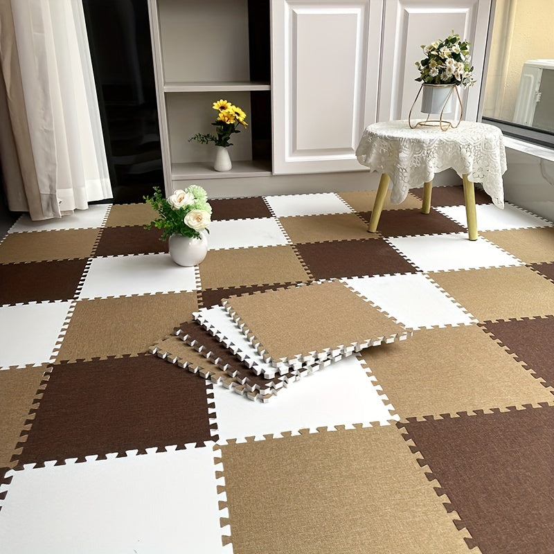 10pcs Linen Puzzle Floor Mat Bay Window Seat Mat Interlocking Carpet Cushion