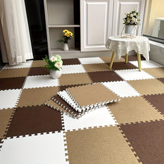 10pcs Linen Puzzle Floor Mat Bay Window Seat Mat Interlocking Carpet Cushion