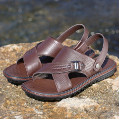 LAORENTOU Men's Leather Sandals Casual Non Slip Sandals