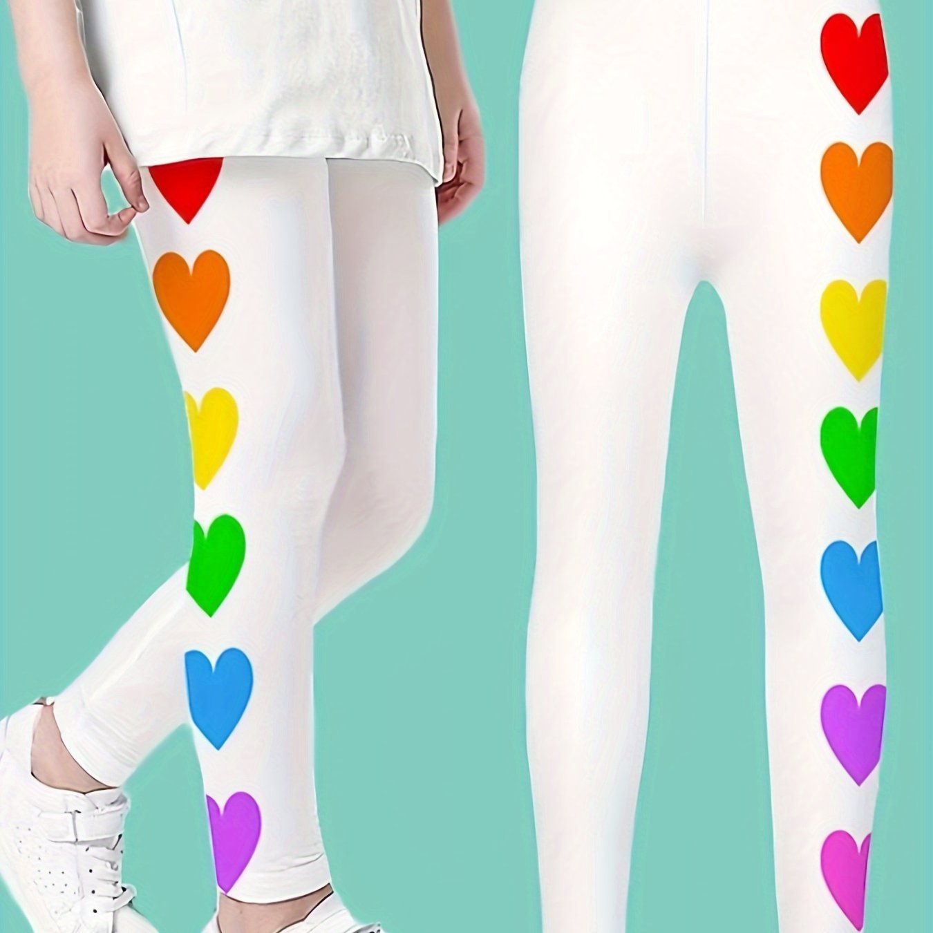 Girls Heart Graphic Leggings Comfy & Casual Pants For Sports Yoga