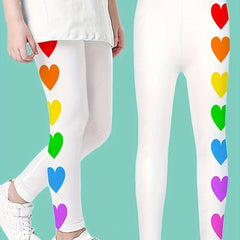 Girls Heart Graphic Leggings Comfy & Casual Pants For Sports Yoga