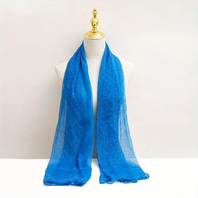 Rhinestone Decor Crinkle Scarf Hijab Solid Shawl Windproof Head Wrap