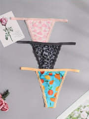 3pcs Lace Thongs Low Waist Panties Women's Lingerie