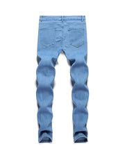 Men's Distressed Cotton Jeans Slim Fit Street Style Denim Pants