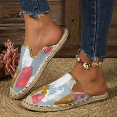 Women's Colorblock Flat Espadrilles Slip On Comfy Half Drag Shoes