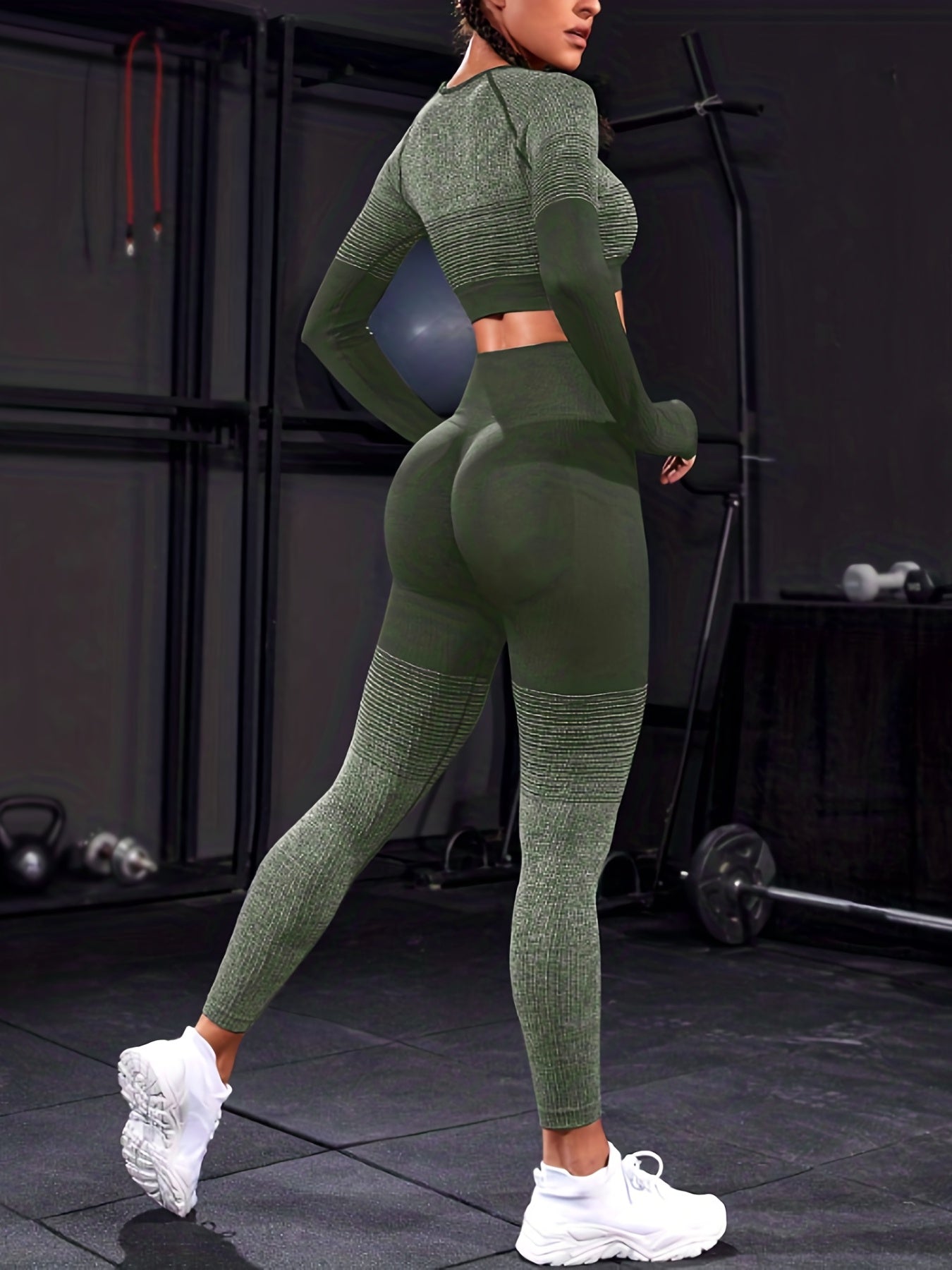 2pcs Yoga Suits Crop Top & High Waist Leggings Women's Activewear