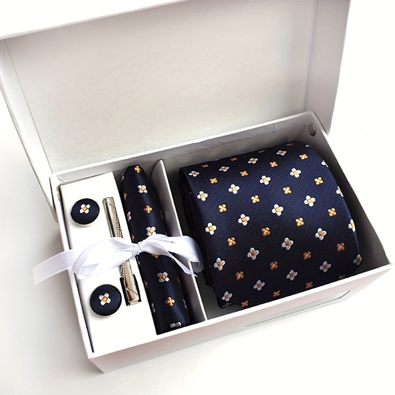 Men's Tie Set with Pocket Square, Cufflinks & Tie Clip