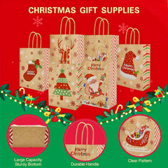24pcs Christmas Gift Bags Brown Paper Bags Goody Bags With Handles