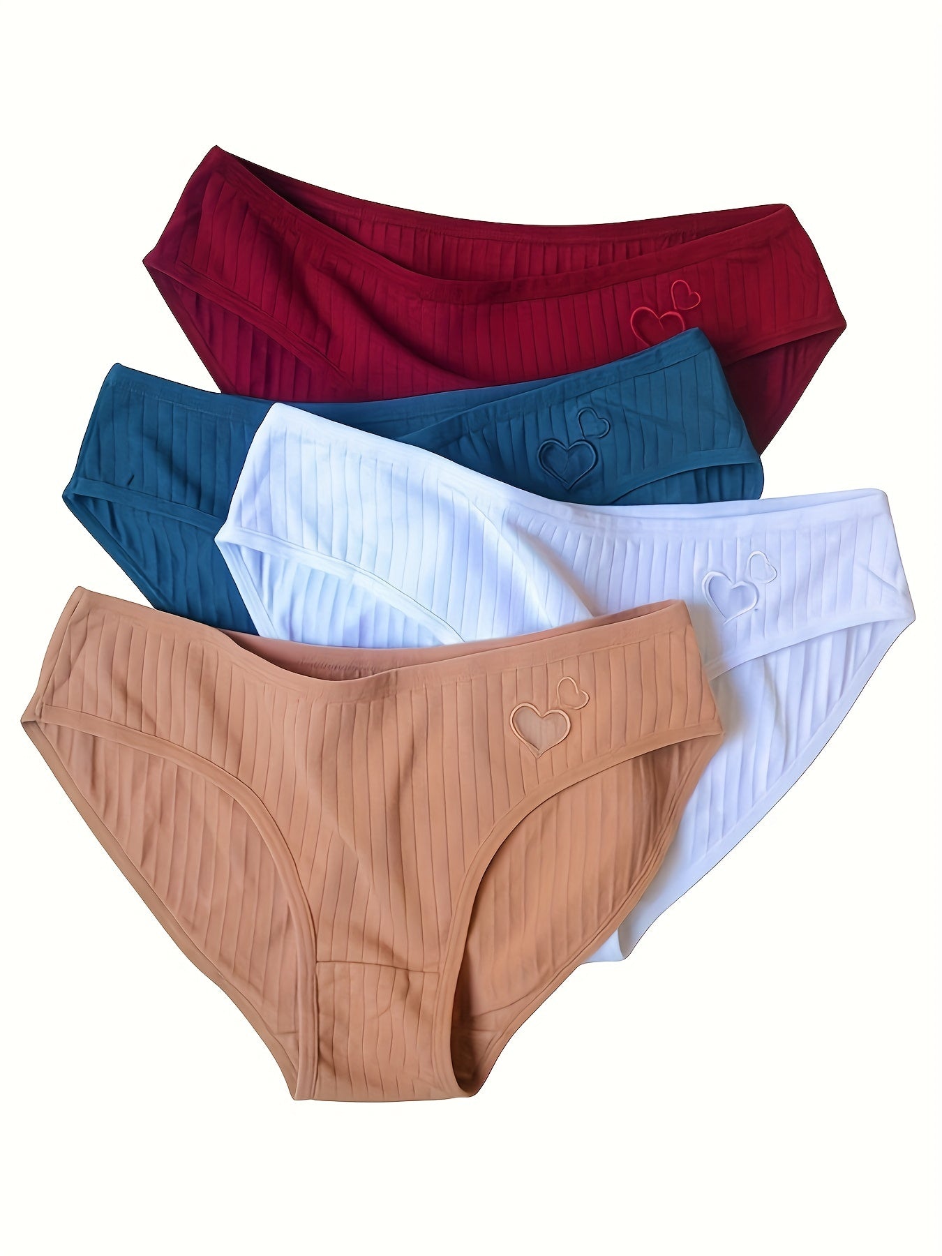 4pcs Heart Embroidery Briefs Stretchy Intimates Panties