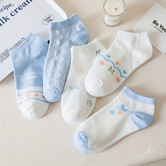 5 Pairs Floral Print Socks Soft Low Cut Ankle Women's Stockings