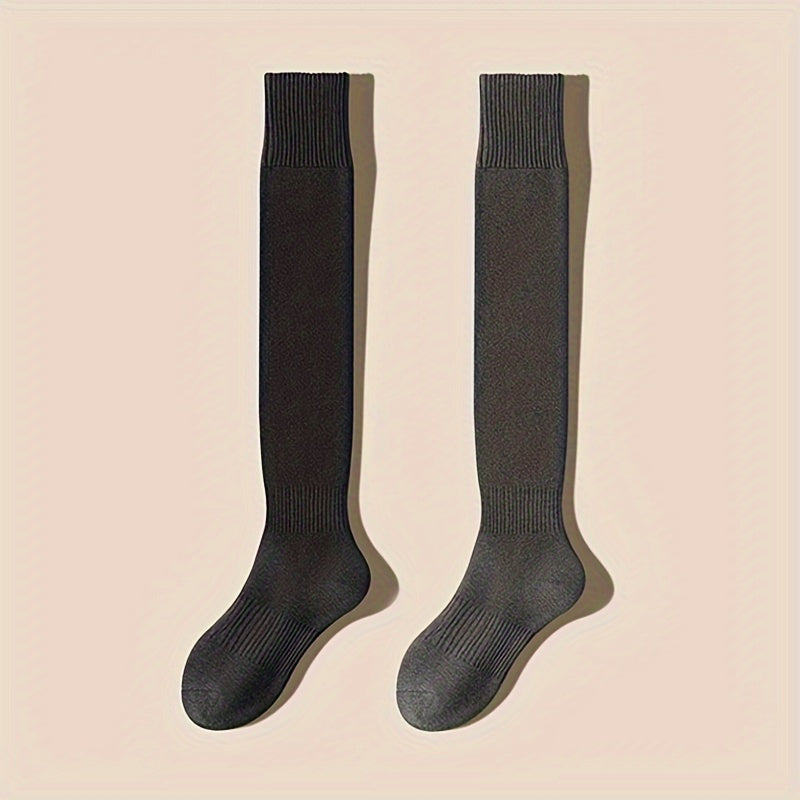 2 Pairs Solid Thigh High Socks Women's Stockings