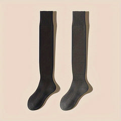 2 Pairs Solid Thigh High Socks Women's Stockings