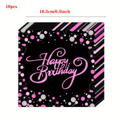 10pcs Pink Birthday Tableware Set Plates Cups Napkins Birthday Decorations